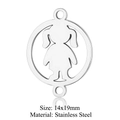 Detail view of 14x19mm stainless steel hollow girl silhouette pendant with dual rings - Silver Round Girl Silhouette (T874-1)