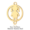 Detail of 14x19mm gold stainless steel girl cutout charm connector with dimensions - Gold Round Girl Silhouette (T874-2)