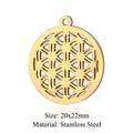 Macro view showing dimensions of 20x22mm gold Flower of Life stainless steel pendant - Gold Flower of Life Hollow Pendant (JN899-2)