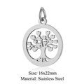 Polished stainless steel Tree of Life pendant with heart-shaped leaves, 16x22mm size - Silver Heart Leaf Tree of Life (JA350-1)