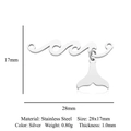 Detailed view of silver stainless steel wave and mermaid tail pendant with size specs - Ocean Wave Mermaid Tail Silver (LA892-1)