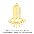 Vue détaillée du pendentif œil en acier inoxydable doré avec dimensions 25x34mm - Œil Géométrique Radial (LA778-2)