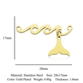 Gold plated stainless steel wave and whale tail pendant, 28x17mm jewelry accessory - Ocean Wave Mermaid Tail Gold (LA892-2)