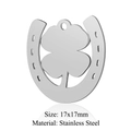 Macro shot of 17x17mm stainless steel horseshoe and four-leaf clover pendant accessory - Silver Horseshoe Clover (JN297-1)