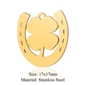 Golden stainless steel horseshoe pendant with lucky four-leaf clover design, 17x17mm size - Gold Horseshoe Clover (JN297-2)