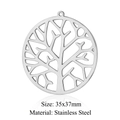 Detailed view of silver tree of life stainless steel pendant with 35x37mm size specs - Silver Hollow Tree Of Life (JN891-1)