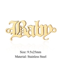 Detailed view of gothic Baby word pendant in gold stainless steel with 9.5x25mm dimensions - Baby-2 Gold (JA640-2)