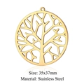 Detailed macro view of a golden tree of life stainless steel pendant measuring 35x37mm - Gold Hollow Tree Of Life (JN891-2)