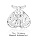 Bohemian stainless steel moth pendant with celestial moon and heart details, 28x30mm - Moth Style (LA408-1x5) / Pack of 5 (Pendant Only) / Silver