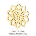 Detailed macro view of 15x15mm golden stainless steel hollow flower pendant with reflection - Gold Hollow Mandala Flower (JN893-2)