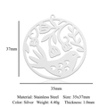 Detailed view of silver bird and flower hollow round pendant with size specifications - Round Bird Floral Silver (LA932-1)