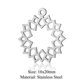 Detailed macro view of an 18x20mm stainless steel mandala flower pendant with a hanging ring - Silver Geometric Star Flower (JN894-1)