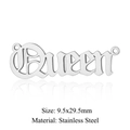 Macro detail of gothic style Queen letter pendant in stainless steel with dimensions - Queen Silver (JA644-1)