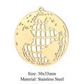 Detail of 30x33mm gold stainless steel globe pendant with hollow laser cut map design - Gold Globe Earth (LA227)