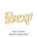 Macro detail of a golden stainless steel Sexy script letter pendant connector, 11x27mm size - SEXY Gold (JA646-2)