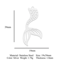 Detailed stainless steel mermaid tail pendant with scales and dimensions 19x39mm - Fish Tail Silver (LA944-1)