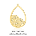 Détail d'un pendentif goutte en acier inoxydable doré 21x30mm avec motif de vagues japonaises - Larme de Vague Dorée (LA266)
