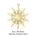 Macro shot of 30x34mm gold stainless steel sun star pendant with crescent moon cutout - Sun Moon Star Hollow (LA233)