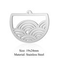 Détail du pendentif vague en acier inoxydable 19x24mm avec dimensions indiquées - Demi-cercle Seigaiha Argenté (LA271)