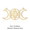 Detailed 22x48mm golden stainless steel triple moon and hexagram celestial pendant charm - Triple Moon Hex Star (LA237) / 5 Pieces / Gold