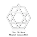 Détail macro du pendentif étoile géométrique en acier inoxydable avec dimensions et taille - Étoile Hexagonale Argentée (LA272)