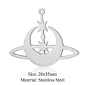 Macro shot of stainless steel planet and moon pendant with 28x35mm size dimensions - Planet Ring Star Moon (LA257) / 5 Pieces / Silver