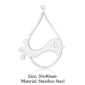 30x40mm silver stainless steel bird cutout teardrop pendant charm for DIY jewelry - Waterdrop Bird Style (LA706-1x5)
