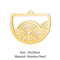 Détail d'un pendentif vague évidé doré 19x24mm en acier inoxydable durable - Demi-cercle Seigaiha Doré (LA278)