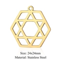 Détail macro du pendentif hexagonal 24x24mm en acier inoxydable doré avec étoile - Étoile Hexagonale Dorée (LA279)