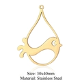 Golden stainless steel hummingbird water drop pendant charm 30x40mm for DIY jewelry - Waterdrop Bird Style (LA706-2x5)