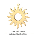 Golden stainless steel sun pendant with hollow design and ray texture, 30x32.5mm - Sun With Face (LA262)