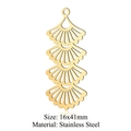 Golden stainless steel ginkgo leaf pendants set with four hollow fan charms size 16x41mm - Stacked Fan Style (LA377-2x5) / Gold