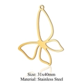 Golden butterfly pendant in stainless steel with hollow design, size 31x40mm for DIY - Butterfly Style (LA712-2x5)
