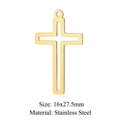 Golden hollow cross pendant in stainless steel for jewelry making, size 16x27.5mm - Gold 16x27.5mm Stainless Steel Hollow Cross Pendant (T669-2)