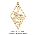 Golden stainless steel snake pendant in rhombus frame with celestial cutouts for jewelry - Diamond Frame Snake Style (LA713-2x5)