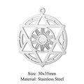 Silver stainless steel round geometric pendant with star and moon cutout, 30x35mm size - Hex Star Moon (LA280)