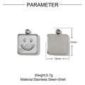 Macro detail of square stainless steel smiley face pendant with white shell inlay - Silver Square Smiley Shell Pendant (VG411)
