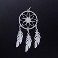 Polished stainless steel dreamcatcher pendant with intricate lotus and feather details - Silver Style 3 (JN354-1)