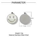 Detail view showing front shell smile pendant and back stainless steel size measurements - Silver Square Smiley Shell Pendant (VG415)