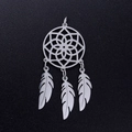 Polished silver stainless steel lotus dreamcatcher pendant with three feather charms - Silver Style 4 (JN355-1)