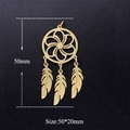 Golden lotus dreamcatcher pendant with feathers in stainless steel, size 50x20mm - Gold Style 5 (JN351-2)