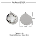 Detail of clover shell pendant with 17x15mm size and 3.3g weight specifications - Silver Round Clover Shell Pendant (VG417)