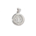 Macro detail of Aries zodiac charm in silver with sunburst texture and relief symbol - Aries (YE039-1)