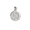 Detailed view of round Taurus zodiac charm with embossed symbol and radiant sunburst edges - Taurus (YE039-2)