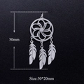 Detail of silver stainless steel lotus dreamcatcher pendant with feather tassels - Silver Style 5 (JN351-1)