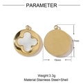 Golden stainless steel necklace pendant with shell inlay clover flower motif 17mm - Gold Round Clover Shell Pendant (VG418)