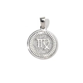 Macro detail of silver round Virgo zodiac coin charm with sandblasted texture and engraving - Virgo (YE039-6)