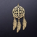 Bohemian gold stainless steel lotus dreamcatcher pendant with three delicate feather charms - Gold Style 2 (JN353-2)