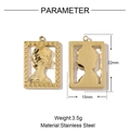 Detailed view of square stainless steel portrait pendants with measurements and weight info - Gold Square Classical Portrait Relief Pendant (VG421)