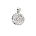 Macro shot of silver Sagittarius coin charm with vintage relief and sunburst edge - Sagittarius (YE039-9)